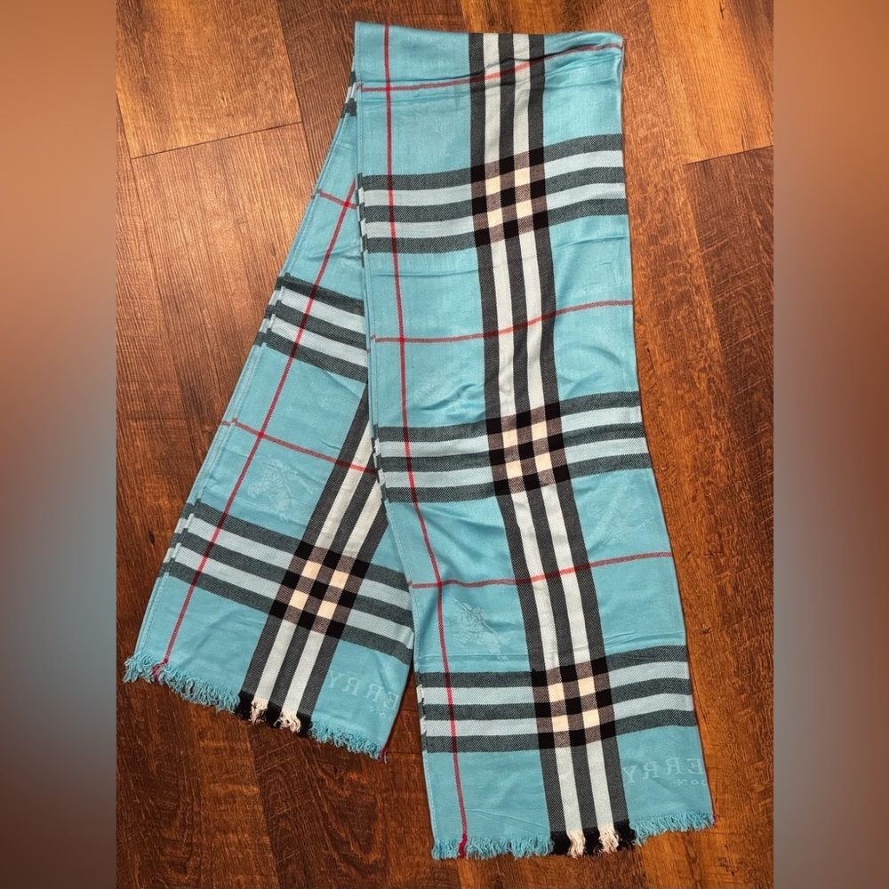 Burberry London Large Blue Plaid Cashmere Shawl/Scarf